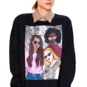 Zara Black Sequin Graphic Sweatshirt | Size M | Statement Pullover